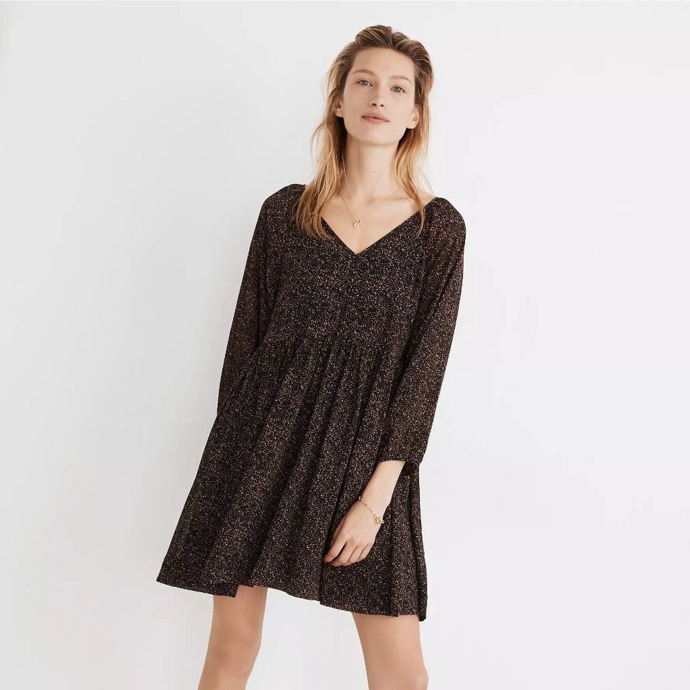 Madewell Crinkle Georgette V-Neck Babydoll Dress in Brushed Texture S